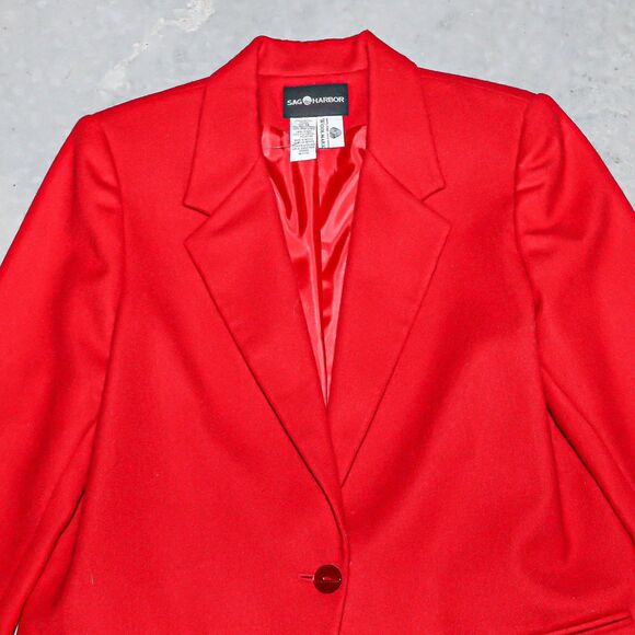 Vintage Wool Jacket Red Work Office Blazer Long‎ Sleeve Formal Top Size Large - Picture 3 of 3